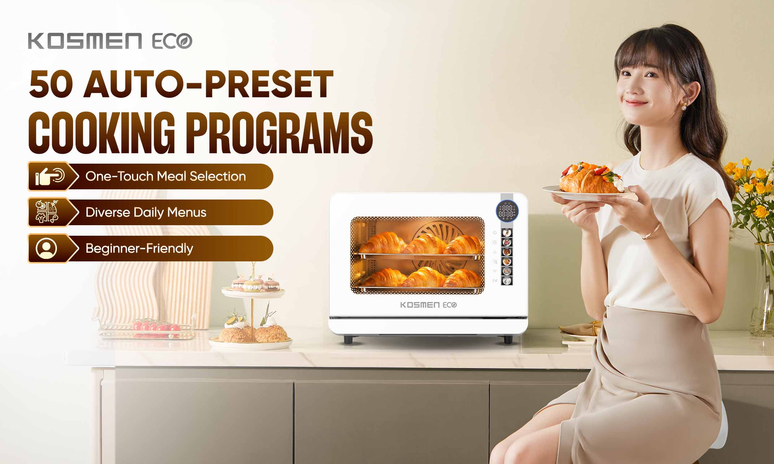 The ECO-18W comes with 50 preset cooking programs, offering a wide variety of options for your family's daily meals