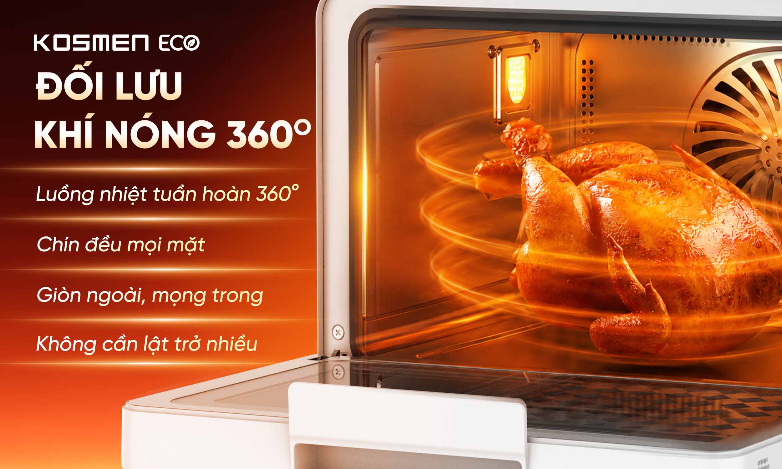 ECO-18W sở hữu c&ocirc;ng nghệ đối lưu kh&iacute; to&agrave;n diện, gi&uacute;p l&agrave;m ch&iacute;n thực phẩm hiệu quả m&agrave; kh&ocirc;ng cần lật trở