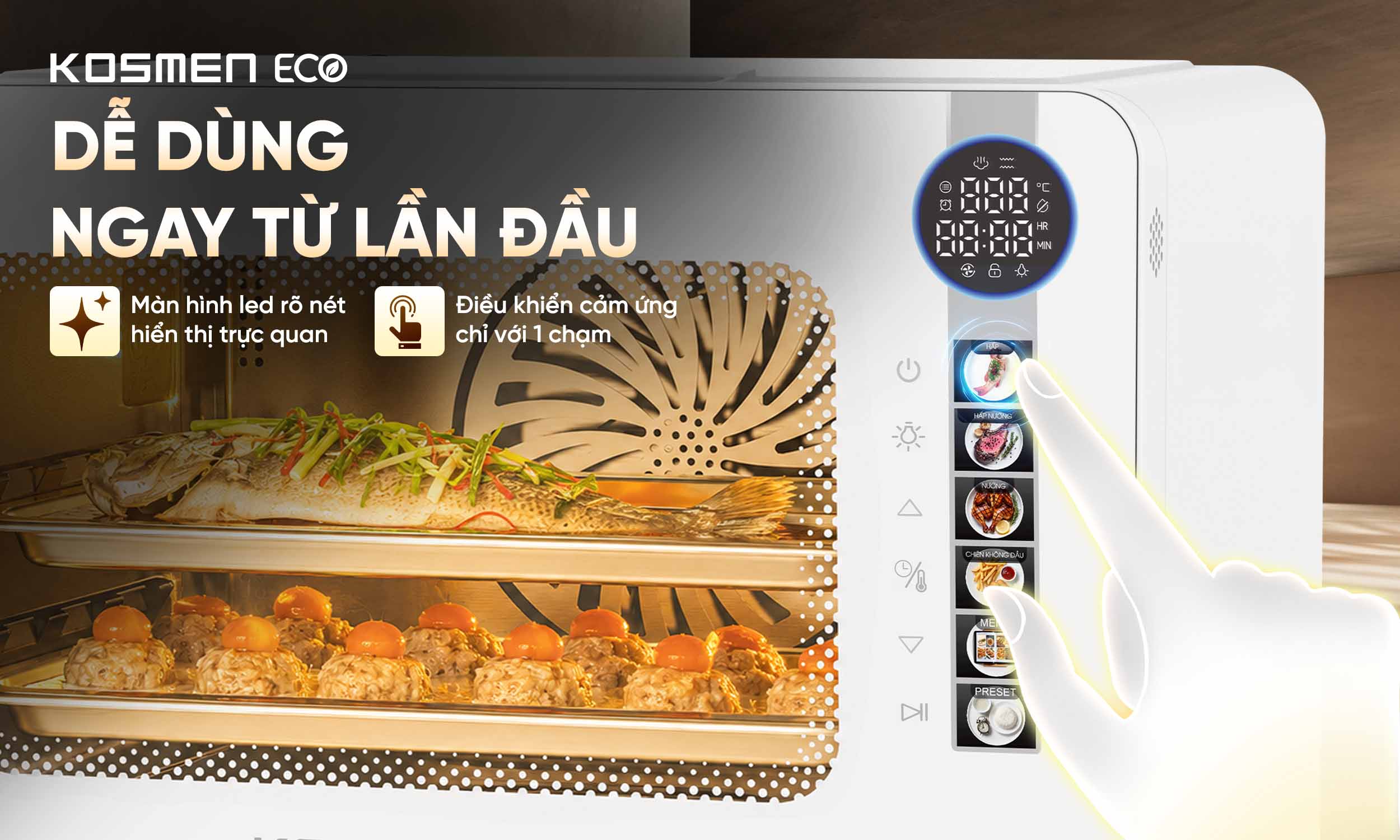 ECO-18W được trang bị ph&iacute;m bấm cảm ứng th&ocirc;ng minh, thao t&aacute;c thuận tiện