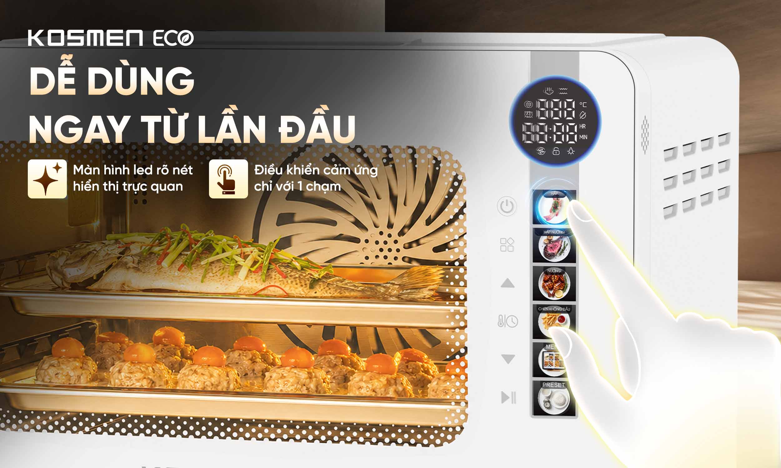 ECO-18W được trang bị ph&iacute;m bấm cảm ứng th&ocirc;ng minh, thao t&aacute;c thuận tiện
