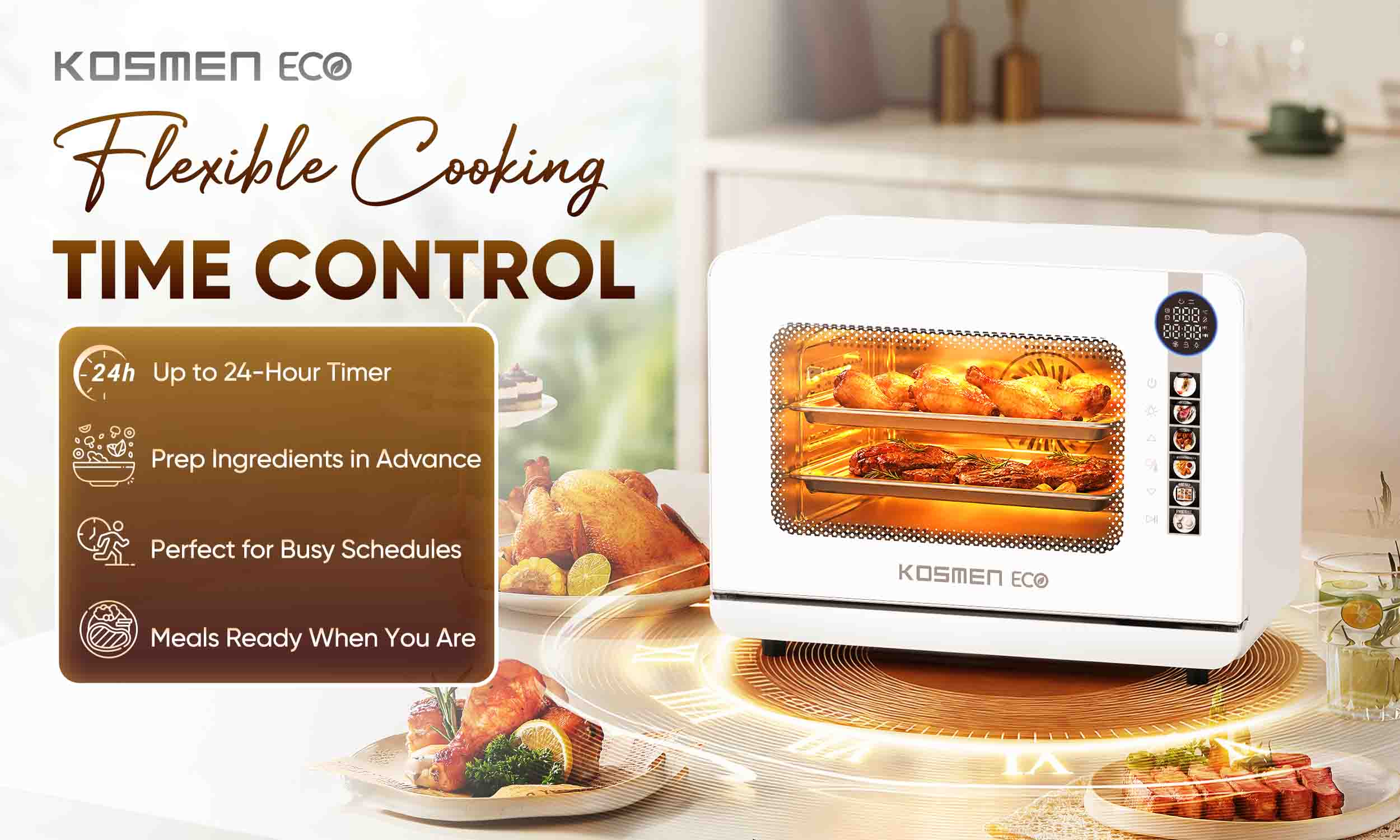 Take control of your cooking schedule with the 24-hour smart timer of the Kosmen Eco ECO-18W Steam Air Fryer