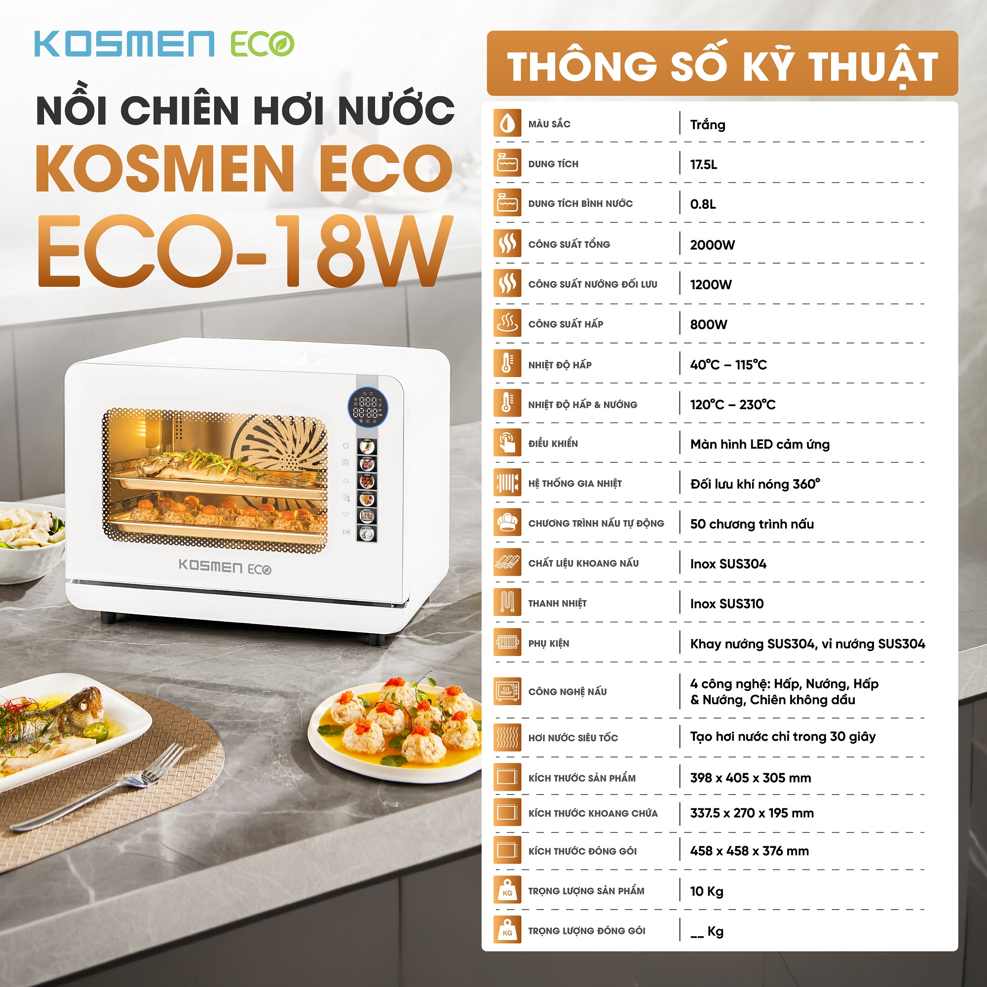 Nồi chiên hơi nước Kosmen Eco ECO-18W