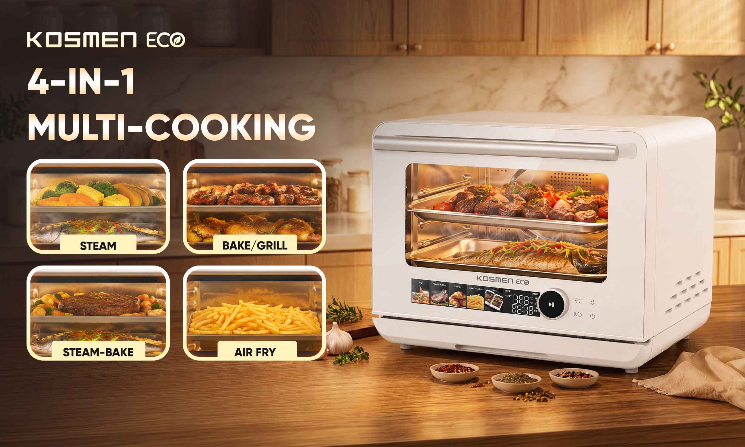 Kosmen Eco Steam Air Fryer integrates 4 cooking functions in 1 appliance