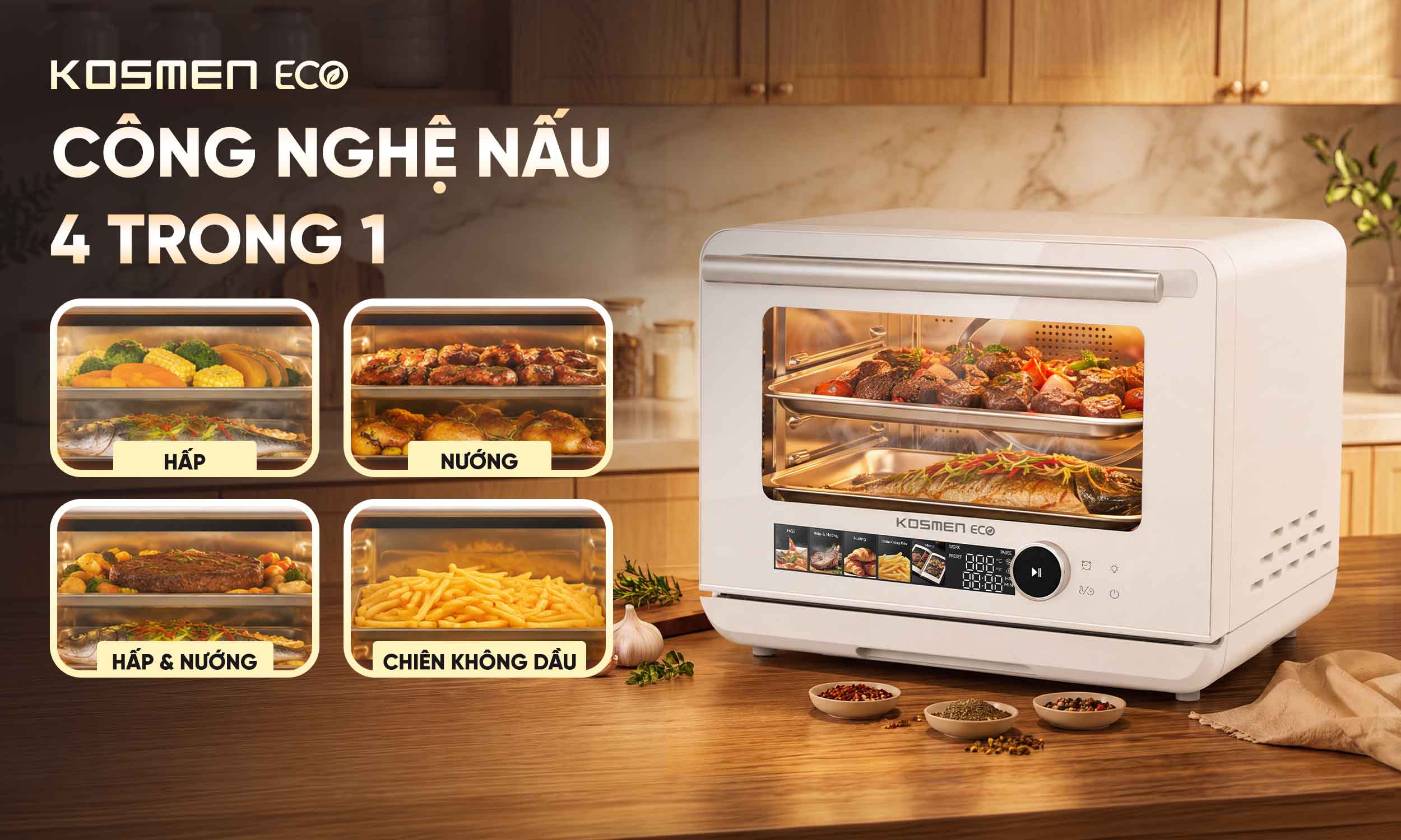 Nồi chiên hơi nước Kosmen Eco tích hợp 4 chế độ nấu trong cùng 1 thiết bị