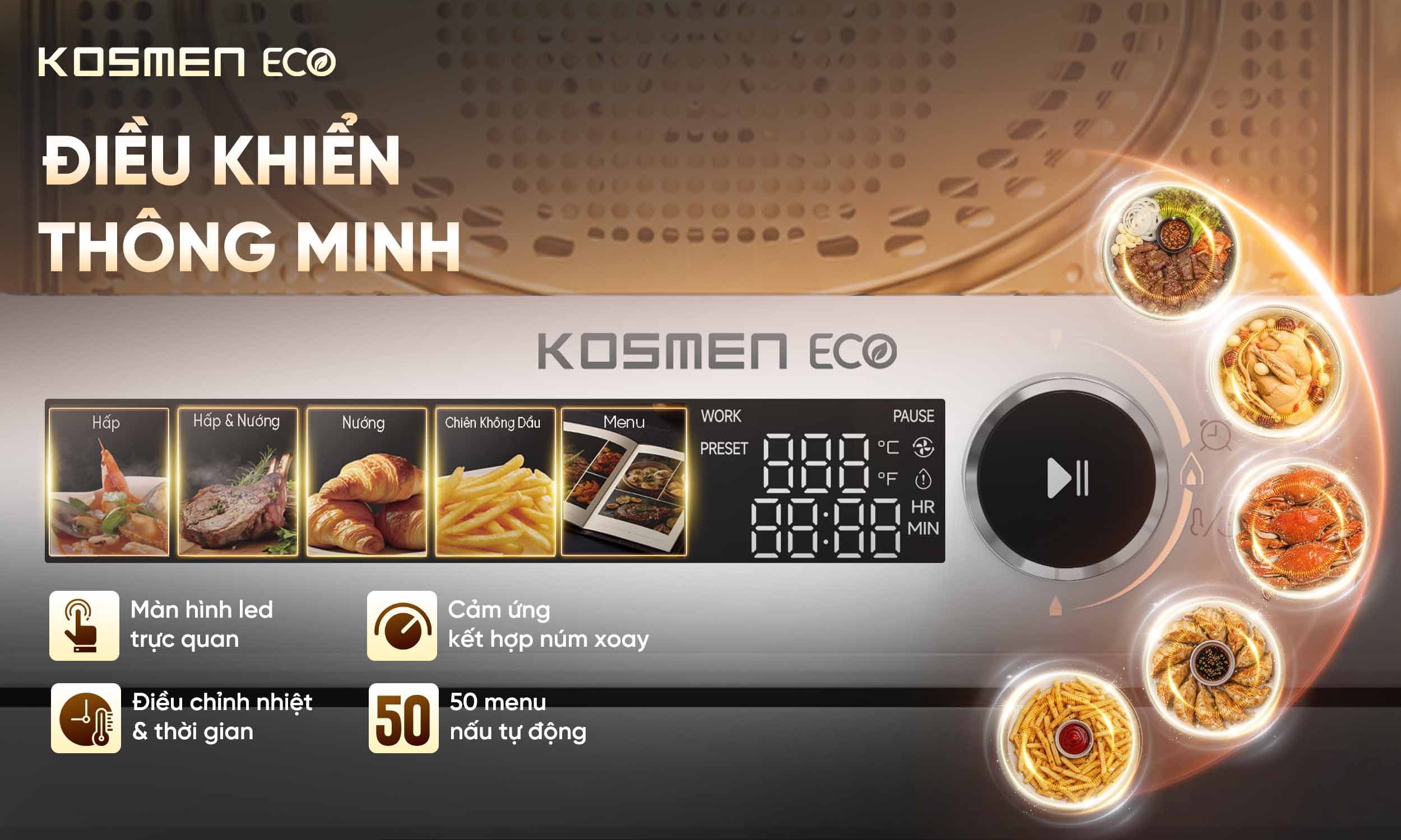 Hệ điều khiển dễ thao tác khi sử dụng nồi chiên hơi nước Kosmen Eco