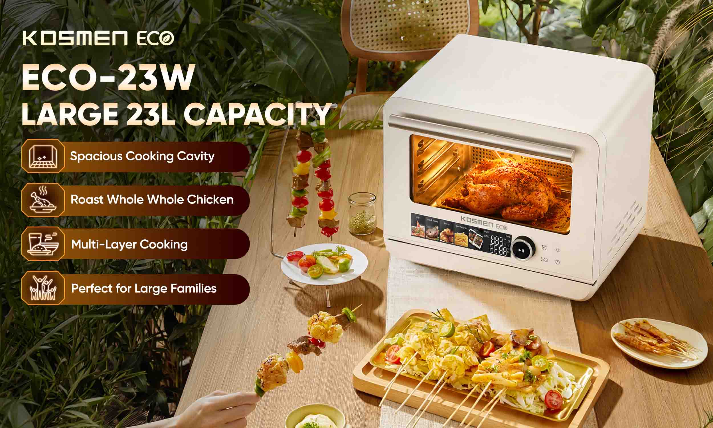 Kosmen Eco Steam Air Fryer features a large capacity, making it easy to prepare generous portions for the whole family