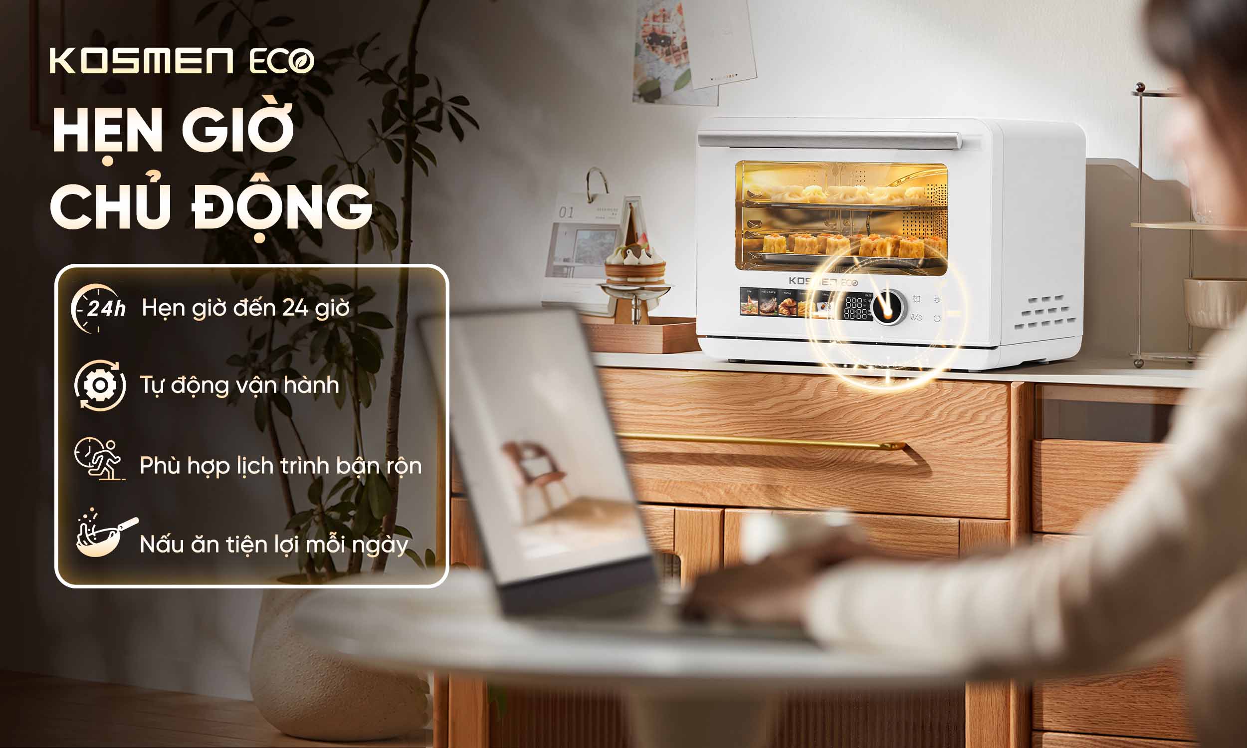 Chủ động thời gian nấu nướng với tính năng hẹn giờ linh hoạt 24H của ECO-23W