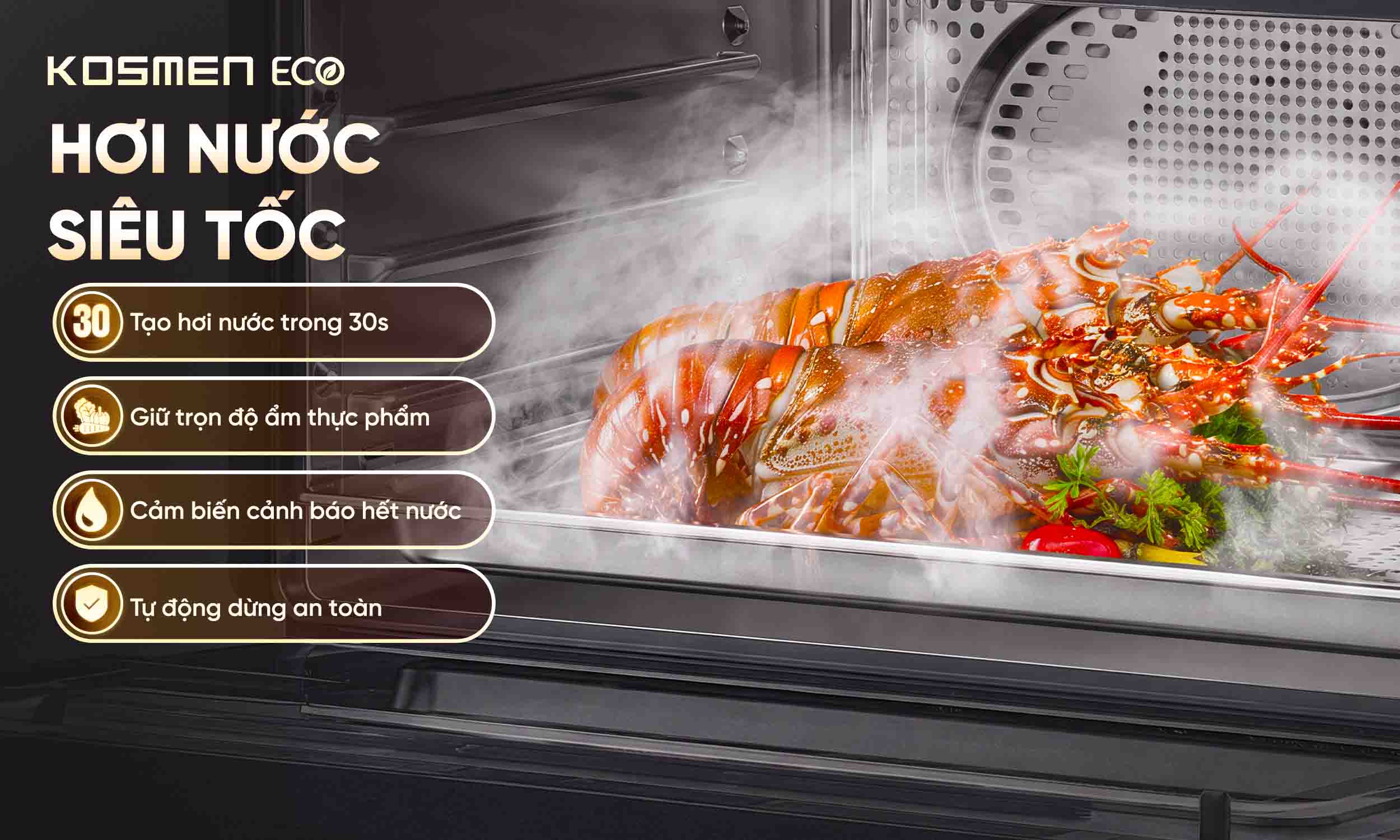 Cơ chế tạo hơi nước siêu tốc trong 30s của nồi chiên hơi nước Kosmen Eco