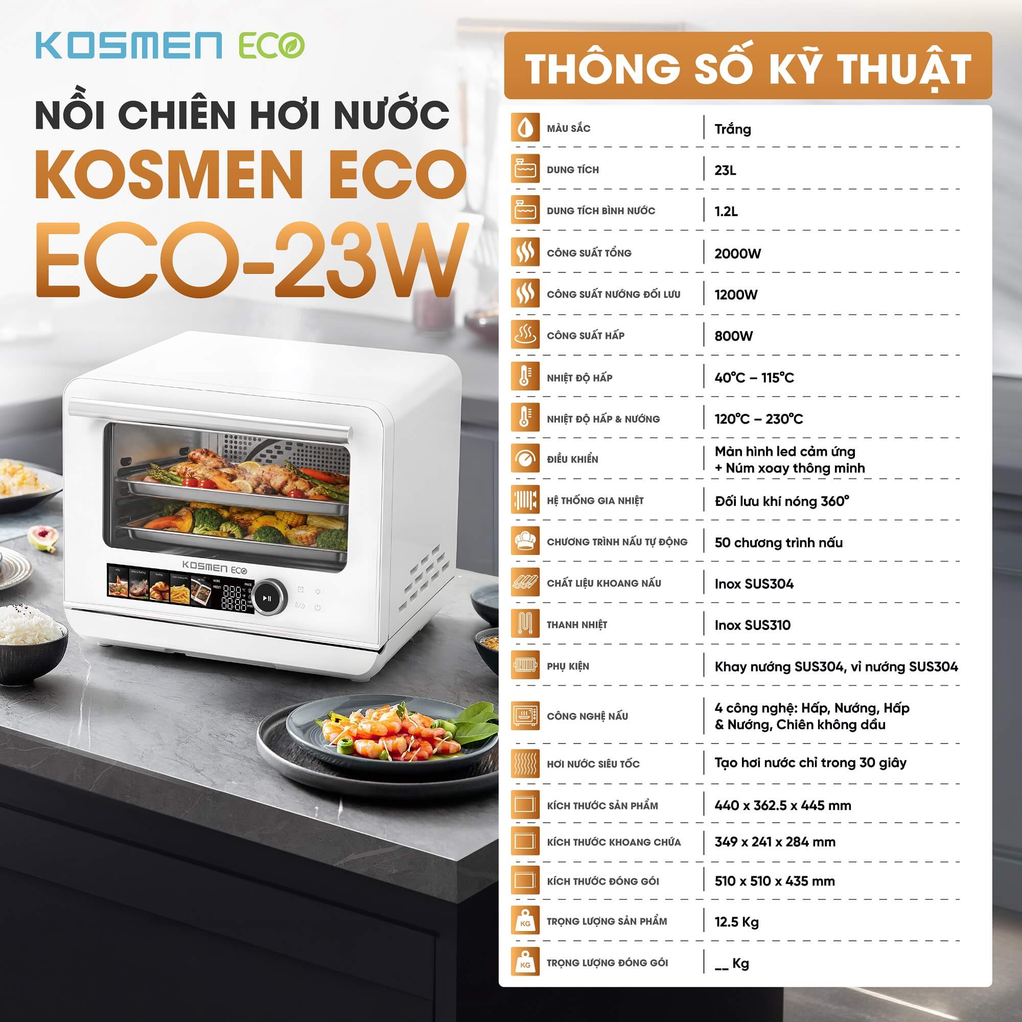 Nồi chiên hơi nước Kosmen Eco ECO-23W