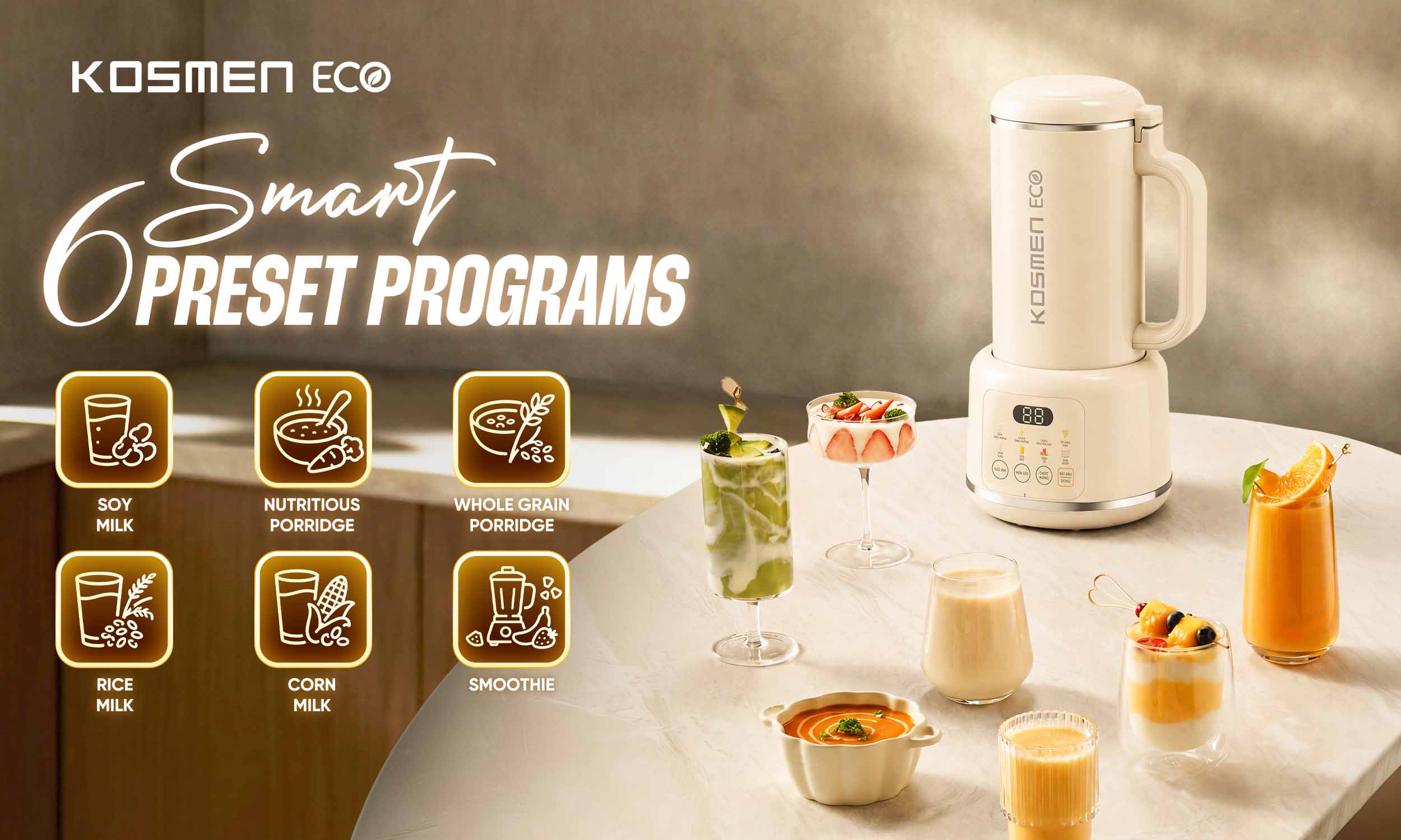 The ECO-500BG comes with 6 smart cooking programs, enabling you to prepare a wide range of delicious and nutritious recipes