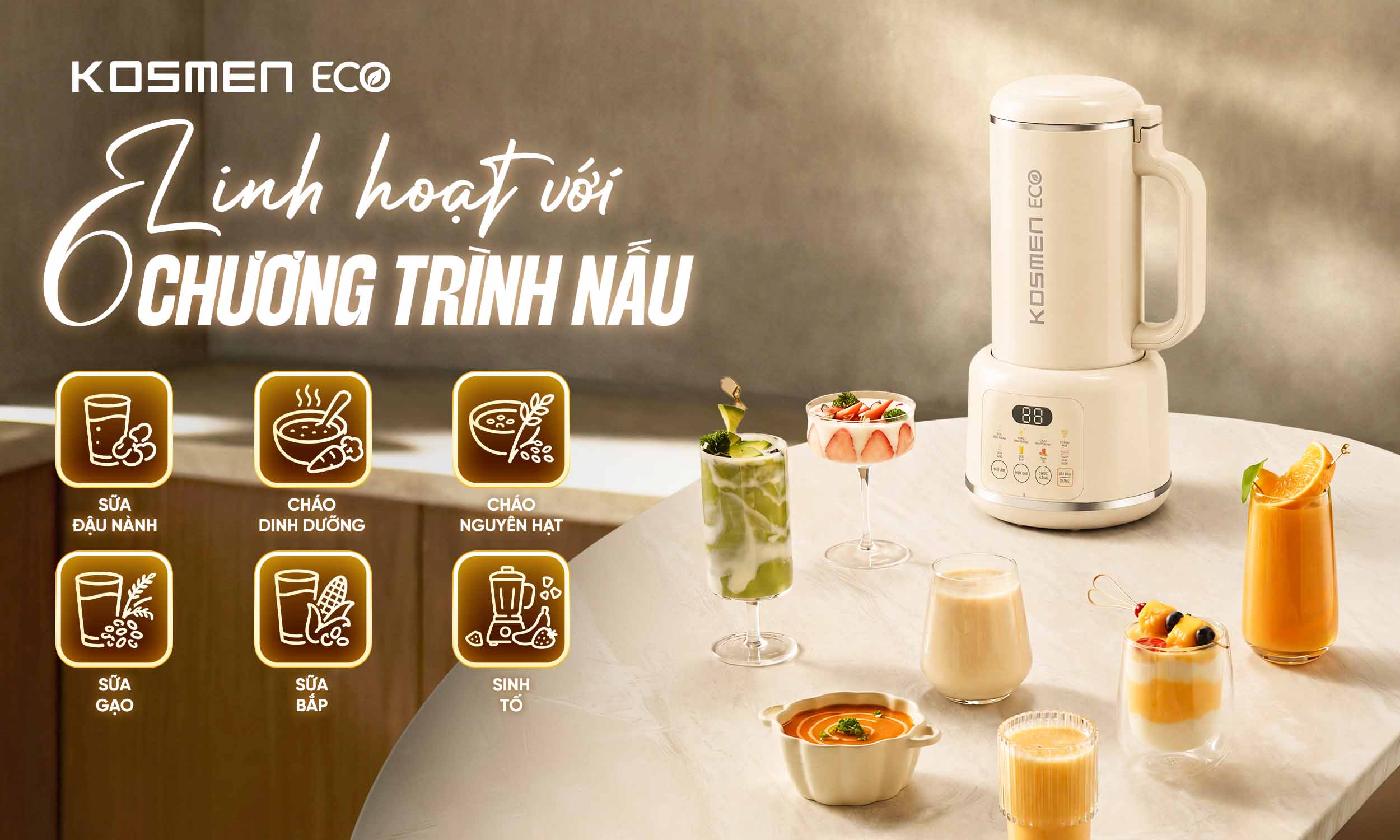 ECO-500BG tích hợp 6 chương trình nấu thông minh, hỗ trợ chế biến nhiều món dinh dưỡng thơm ngon
