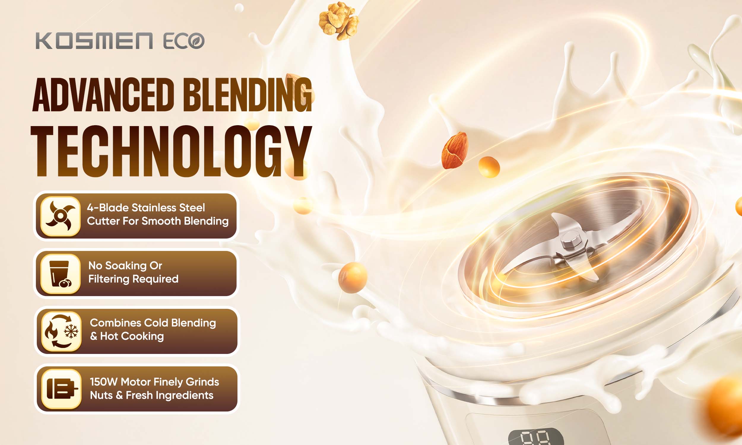 Equipped with a sharp 4-blade stainless steel blade, the ECO-500BG effortlessly blends a wide variety of ingredients