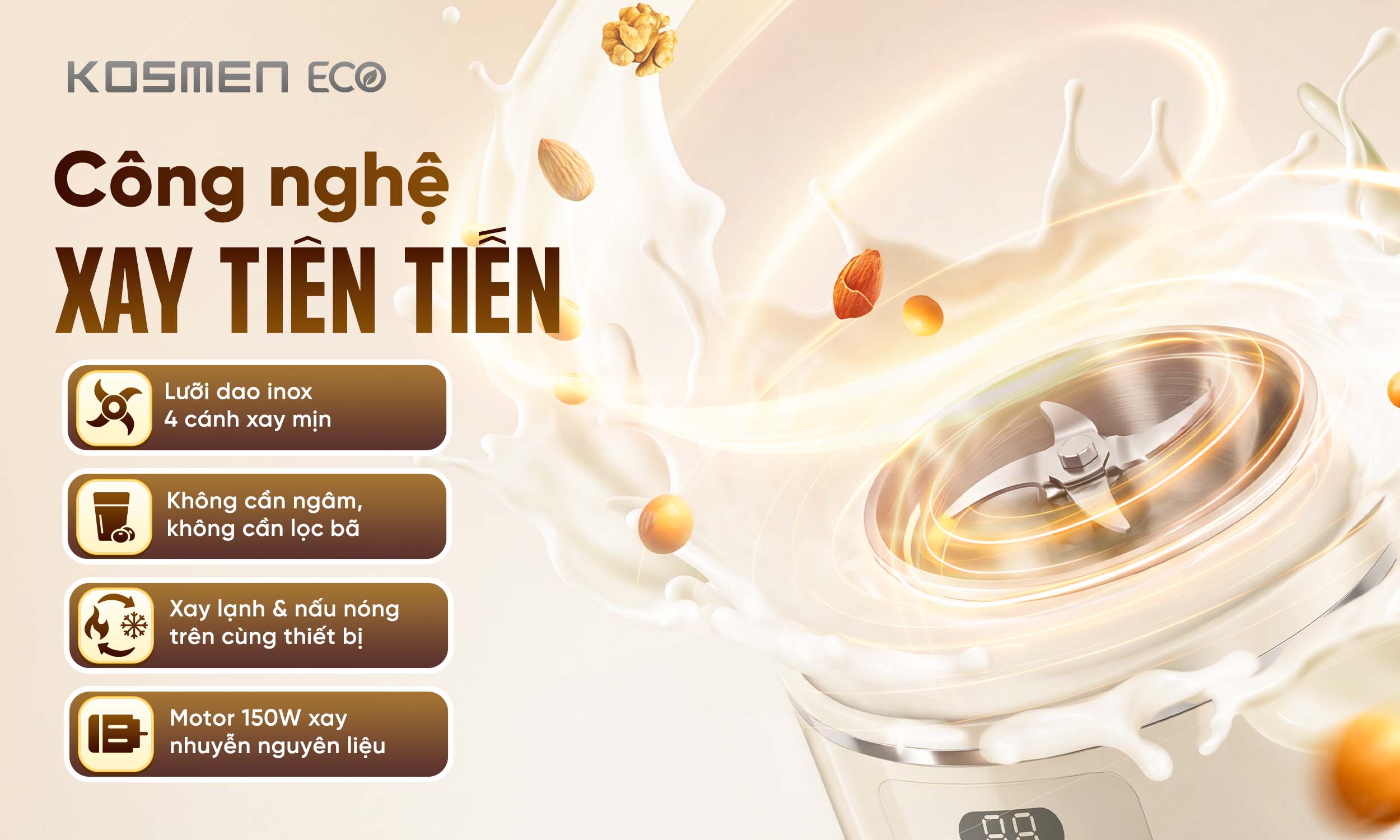 Lưỡi dao 4 cánh sắc bén giúp ECO-500BG xay nhuyễn nhiều loại nguyên liệu