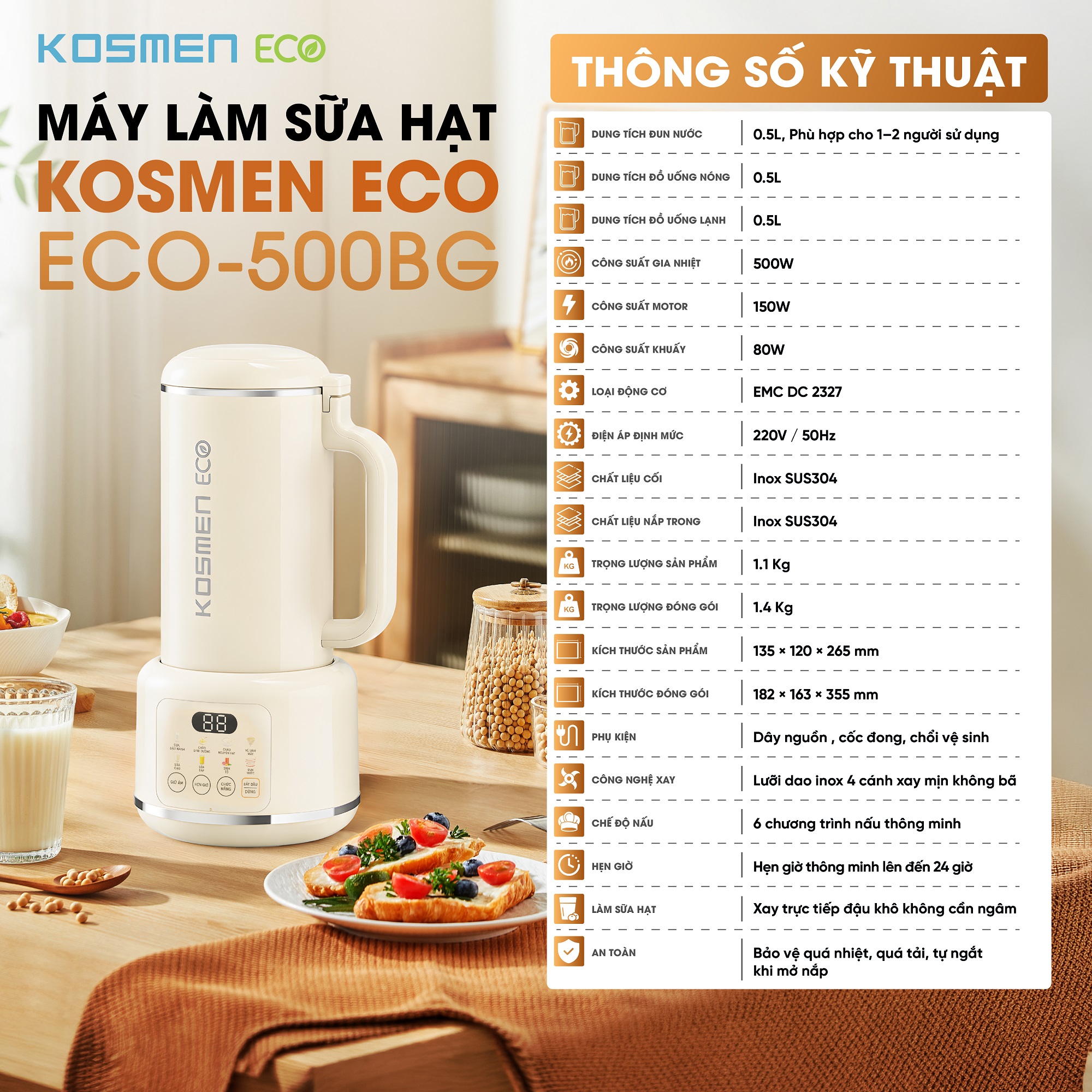 Máy làm sữa hạt Kosmen Eco ECO-500BG