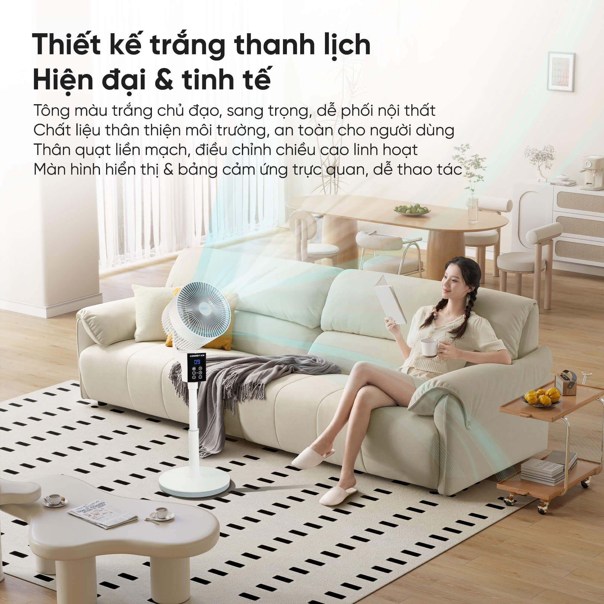 Kosmen Eco ECO-F40AI-W Air Circulator Fan, Smart Fan With Voice Control