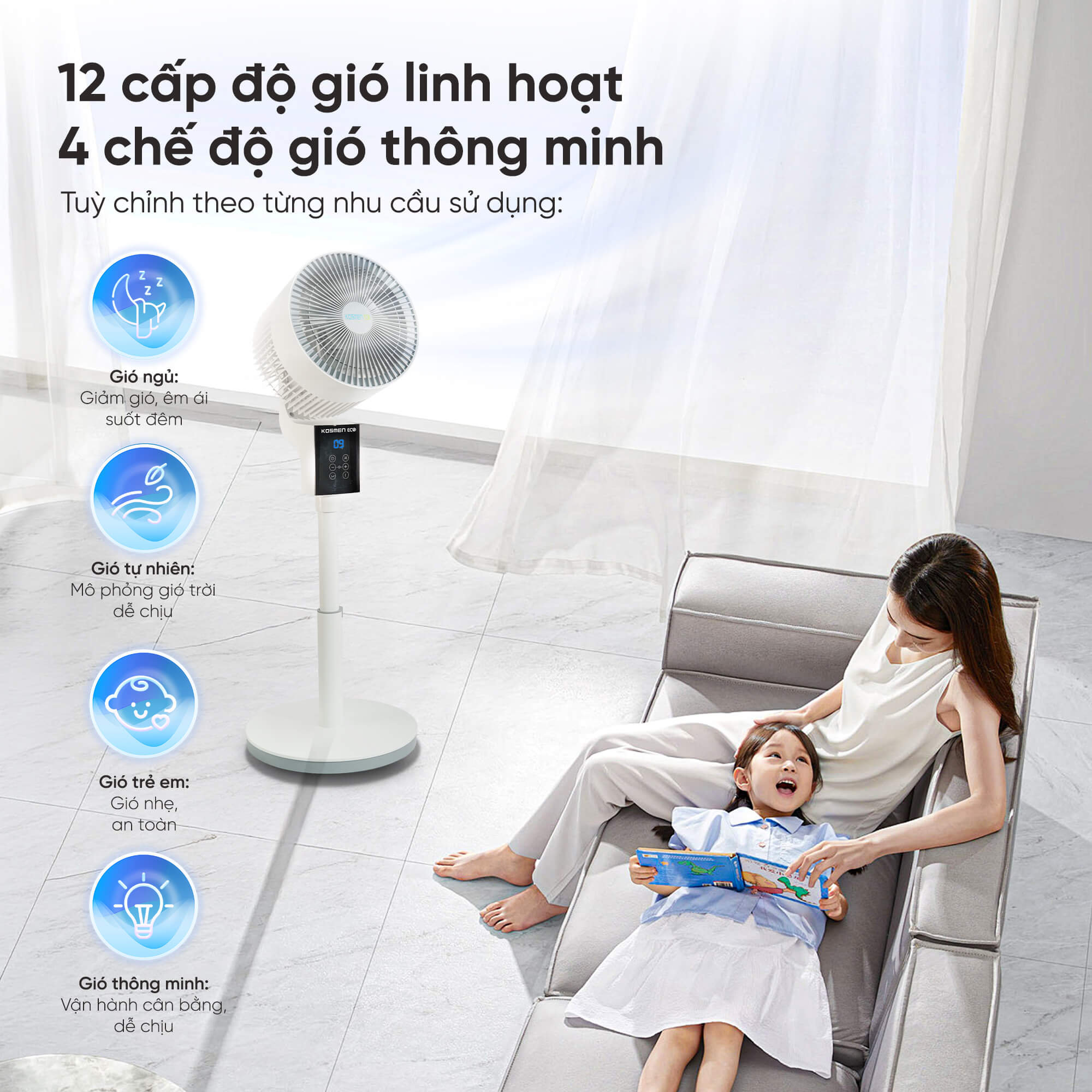 Kosmen Eco ECO-F40AI-W Air Circulator Fan, Smart Fan With Voice Control