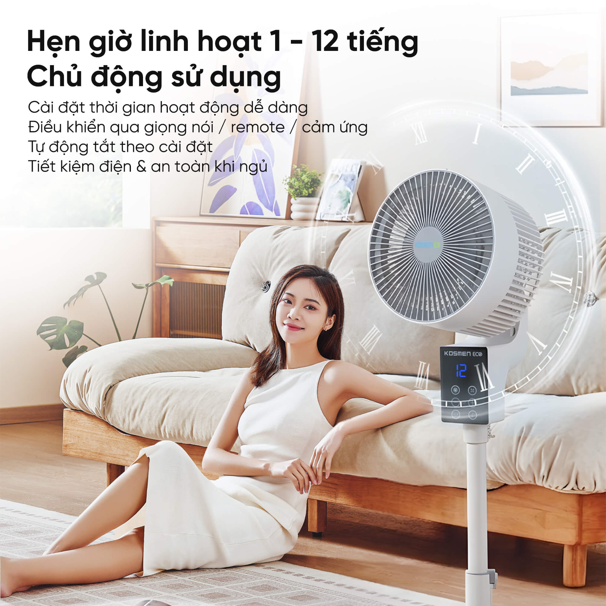Kosmen Eco ECO-F40AI-W Air Circulator Fan, Smart Fan With Voice Control