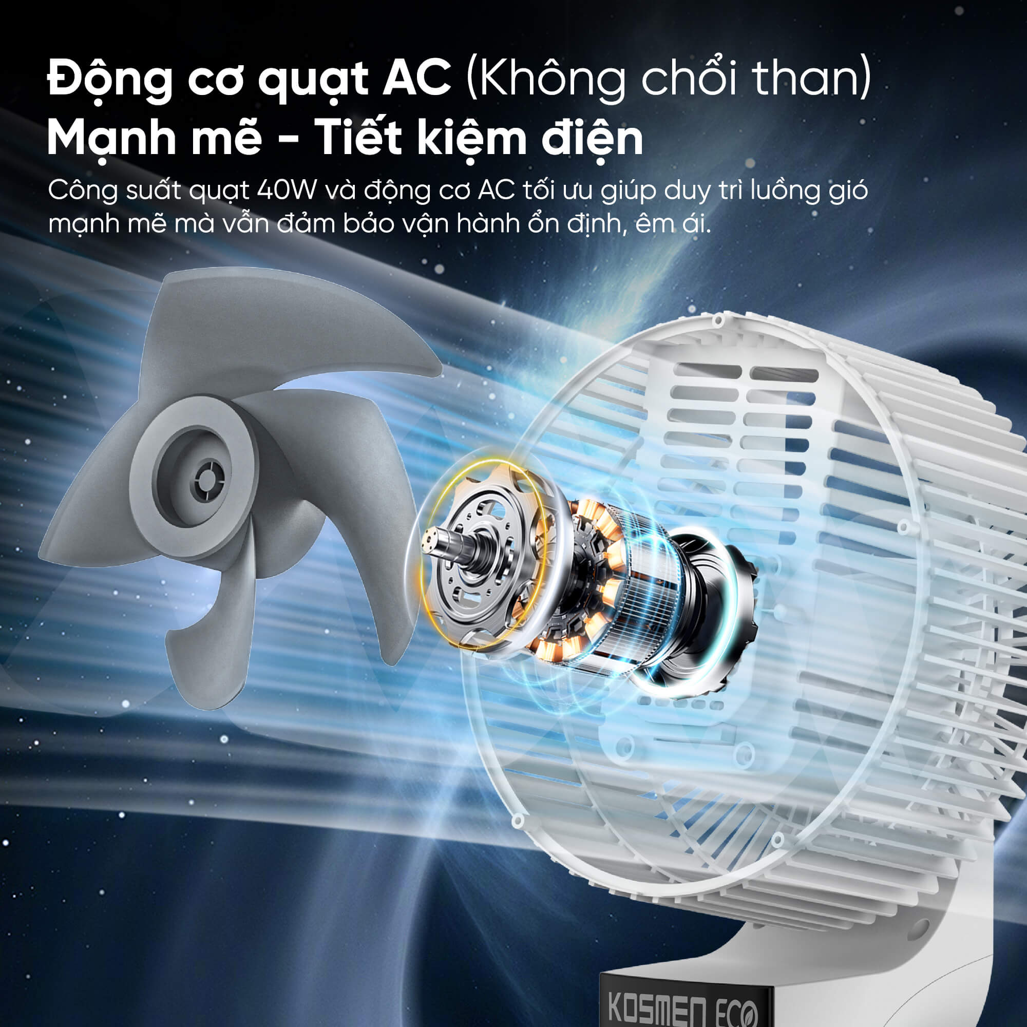 Kosmen Eco ECO-F40AI-W Air Circulator Fan, Smart Fan With Voice Control