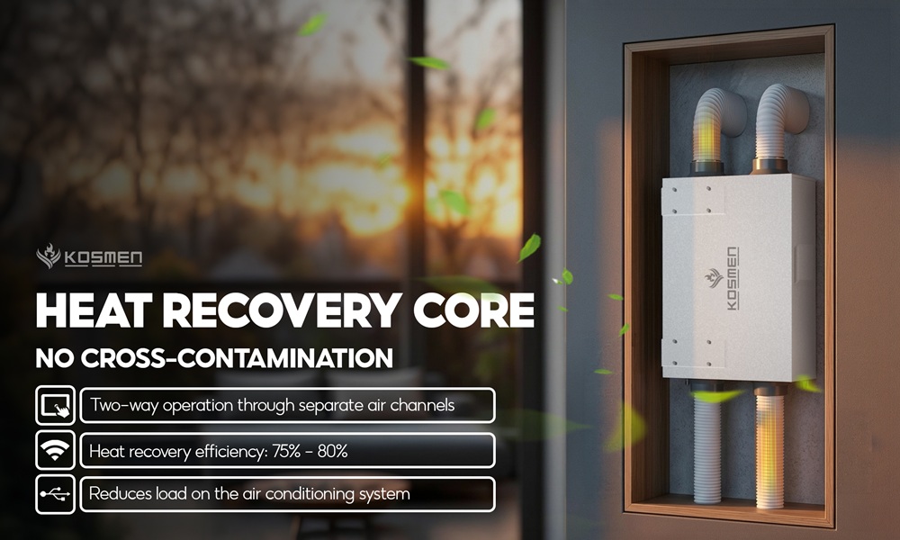 The heat recovery core helps stabilize indoor temperature