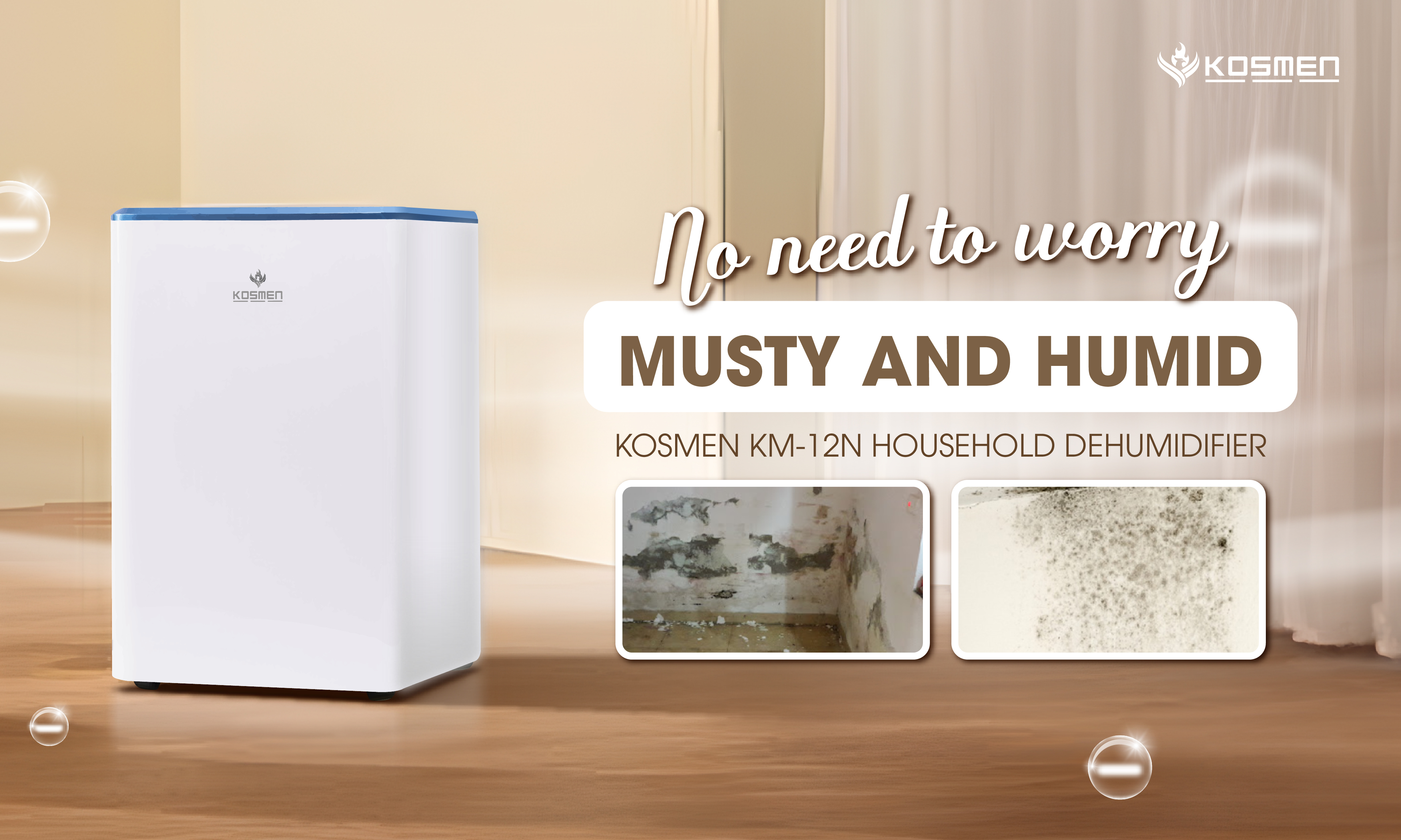 The Kosmen KM-12N Dehumidifier ensures excellent moisture control