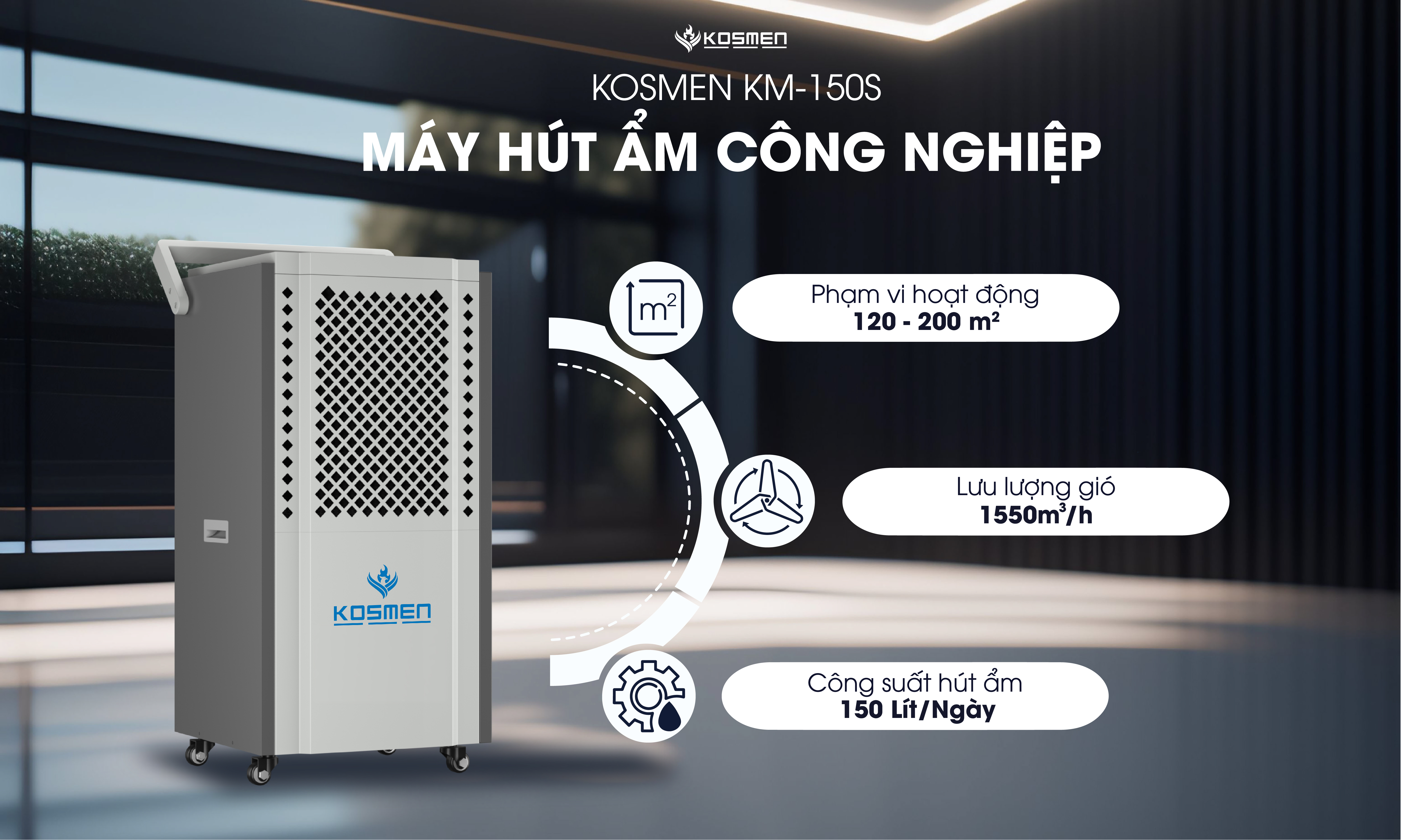 Thông số kỹ thuật máy hút ẩm Kosmen KM-150S