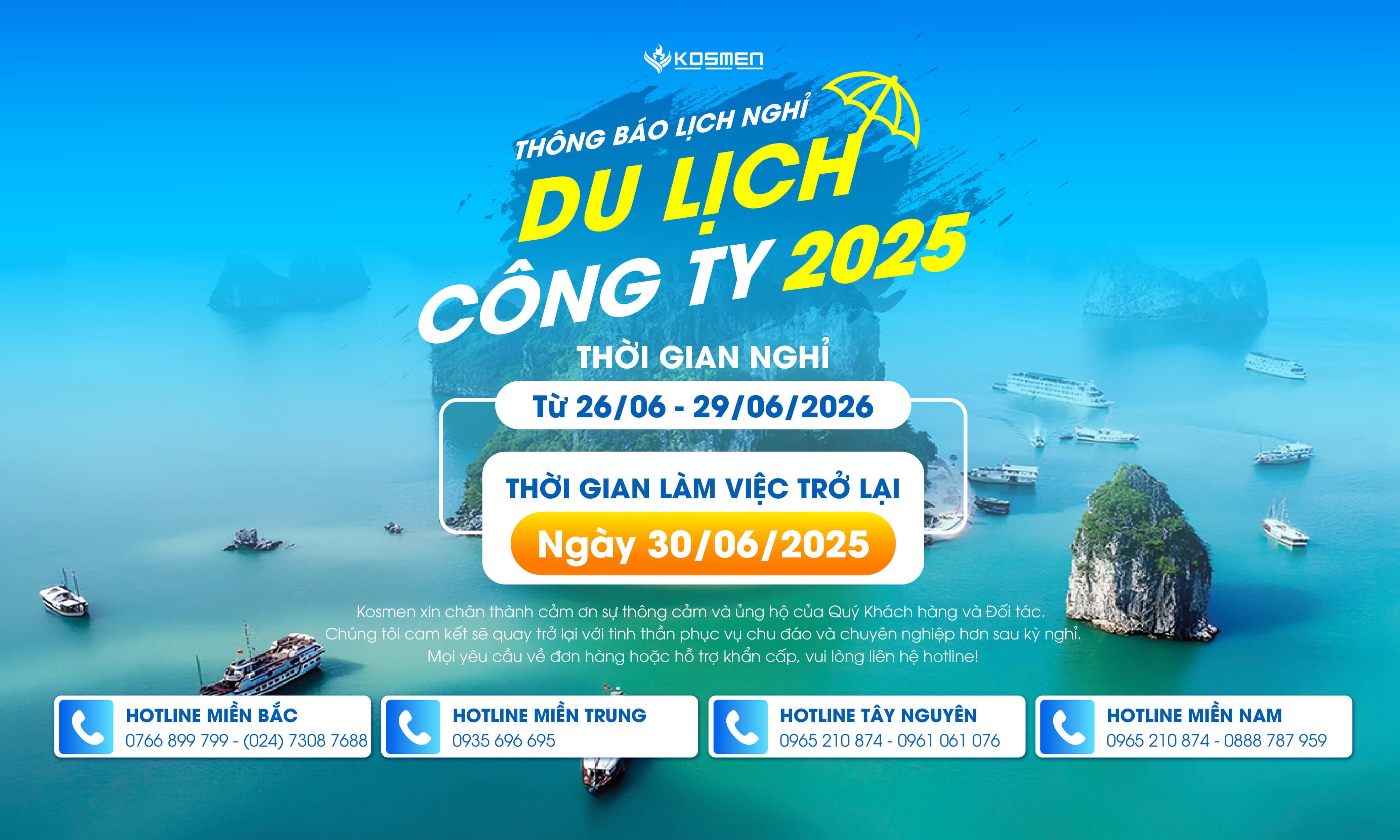 Kosmen thông báo lịch nghỉ du lịch 2025