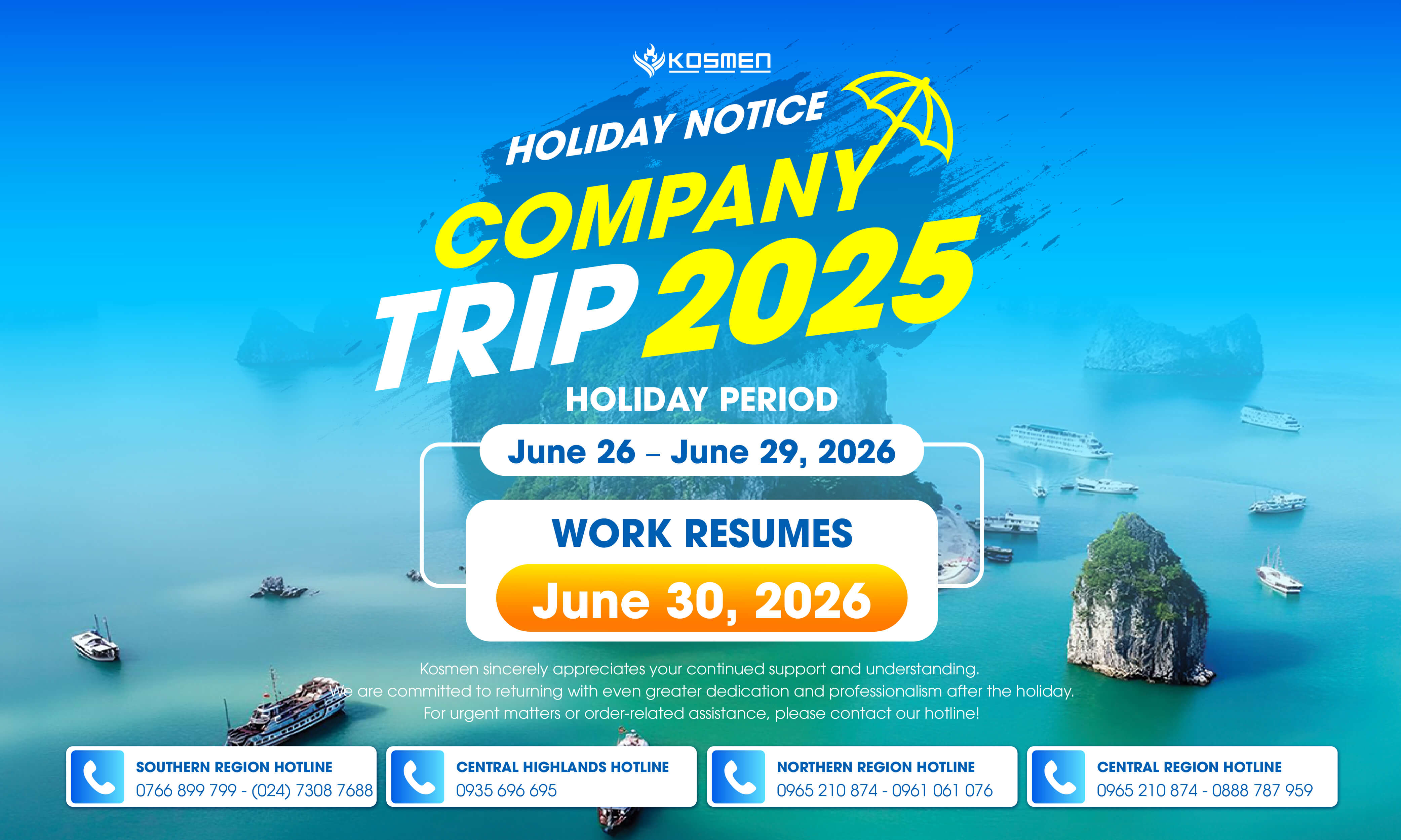 Kosmen announces the 2025 company trip schedule