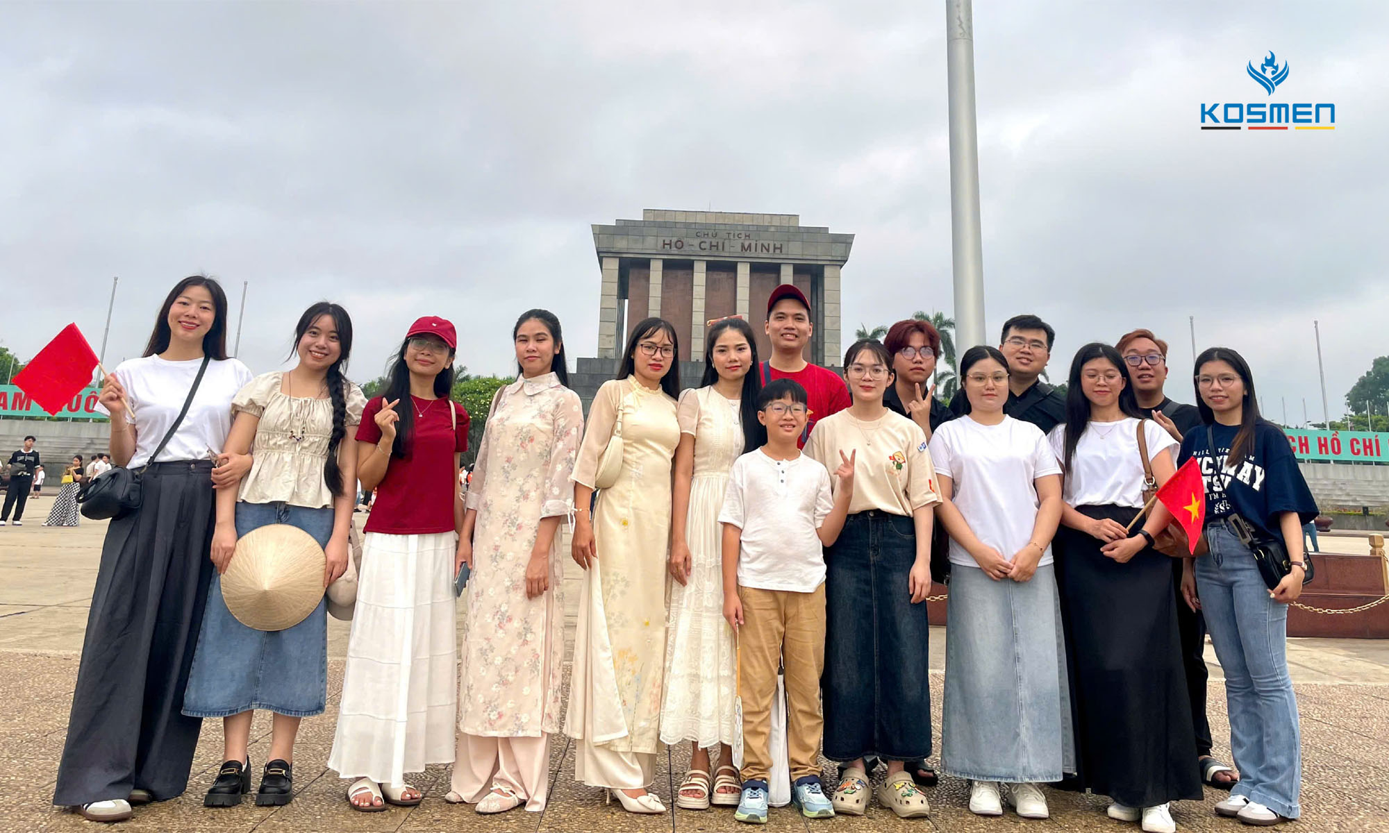 The Kosmen group witnessing the solemn flag-raising ceremony at Ho Chi Minh Mausoleum