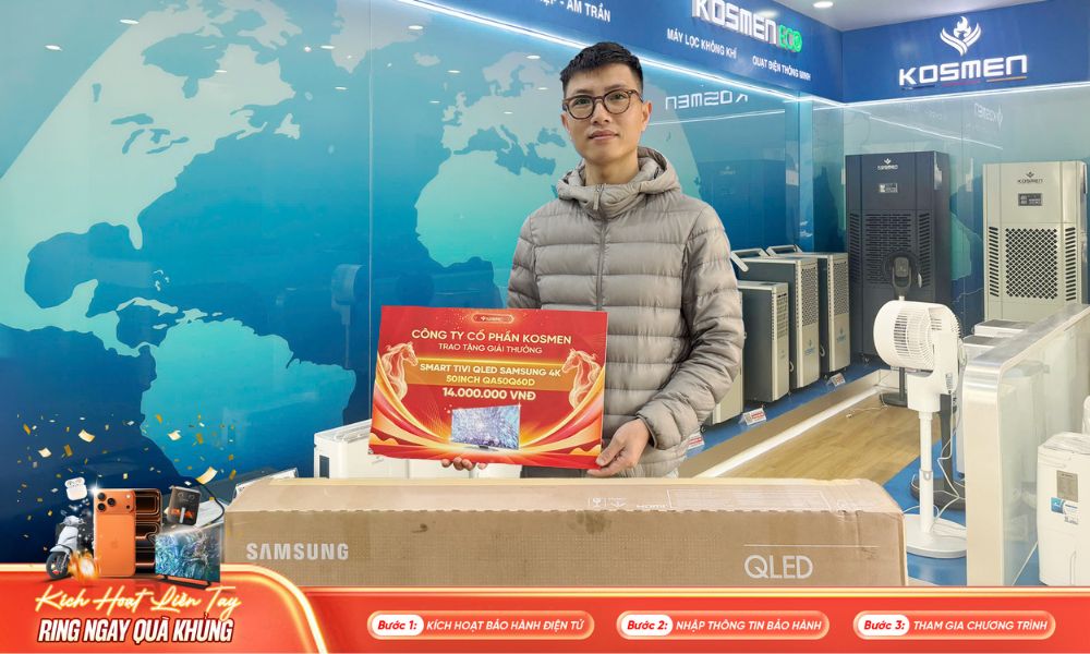 Kosmen trao giải thưởng Smart Tivi QLED Samsung 4K 50Inch cho kh&aacute;ch h&agrave;ng may mắn