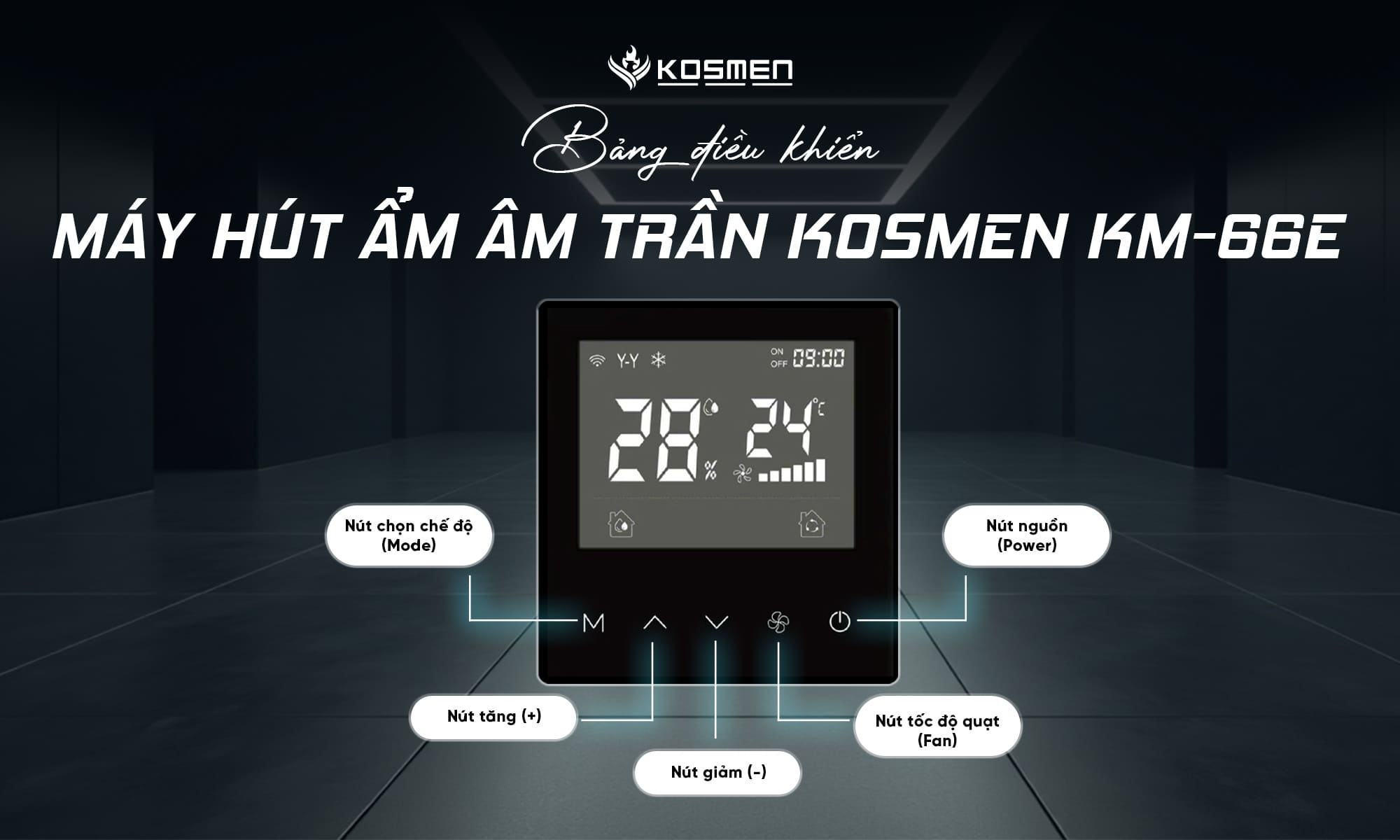 Bảng điều khiển máy hút ẩm âm trần Kosmen KM-66E