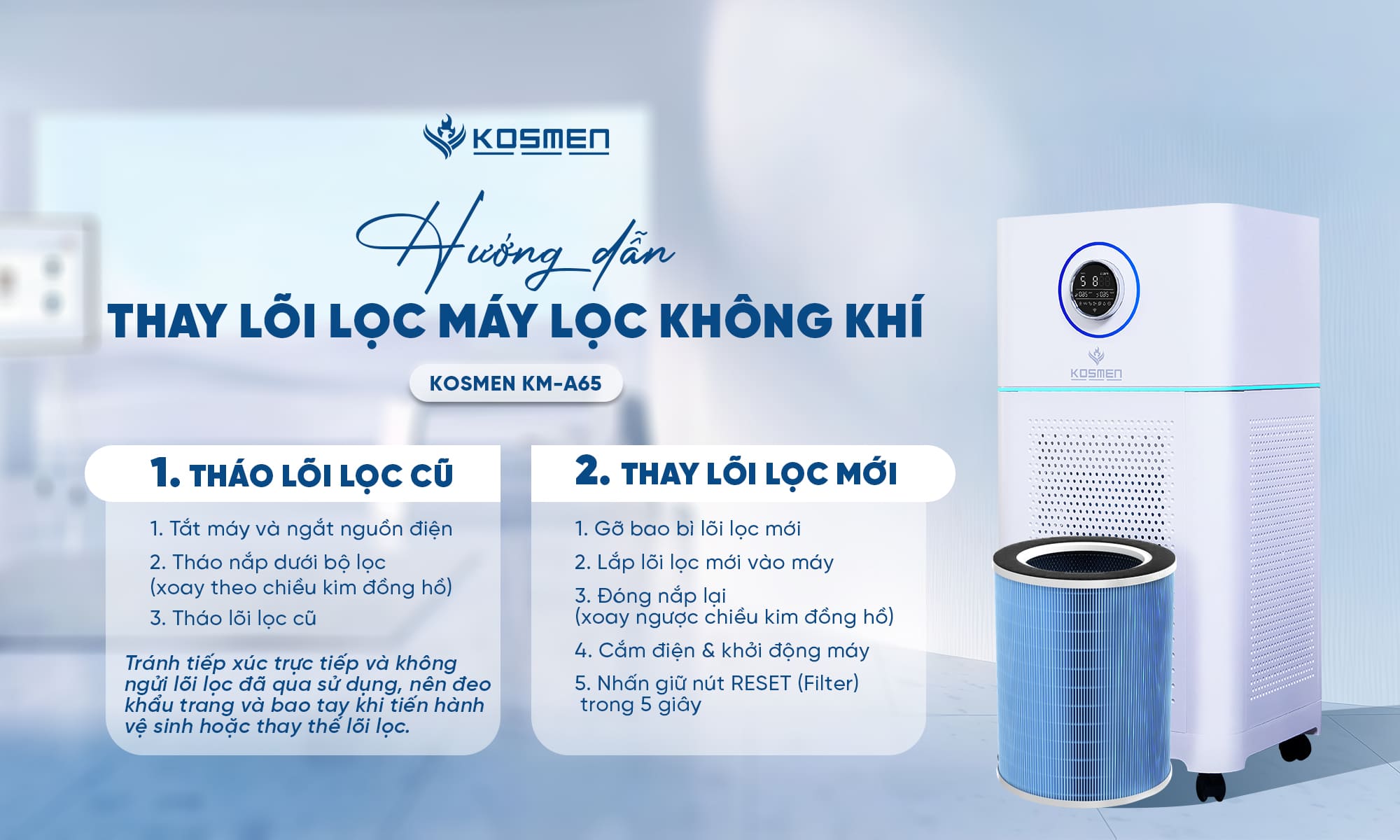 Hướng Dẫn Thay Lõi Lọc Máy Lọc Không Khí KM-A65